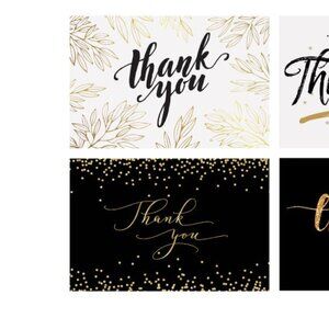 Better Office Thank You Cards w- Envelopes, 4" x 6", Black/Gold, 100/Pack / New